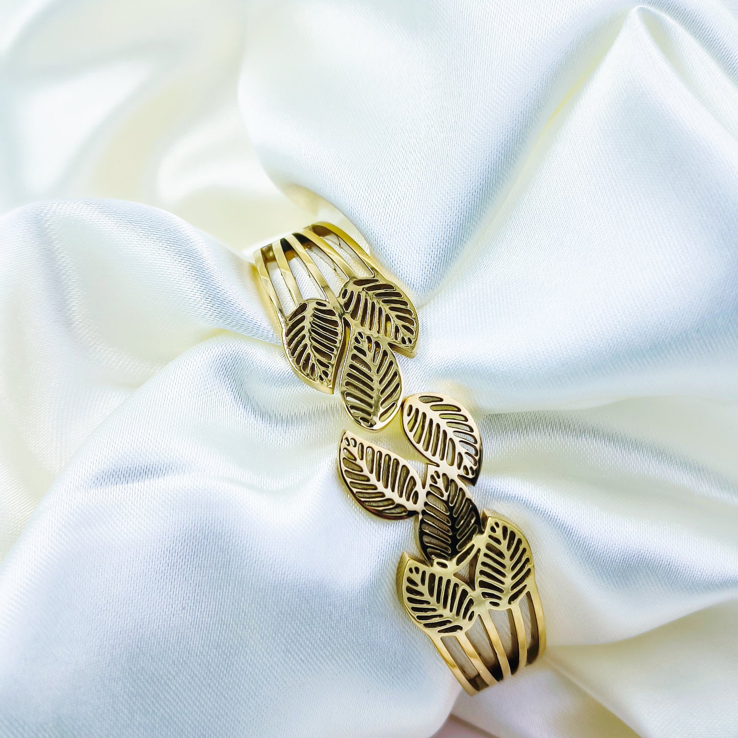 Anti-Tarnish Leaf Engraved Gold Plated Kada Bracelet for Women – Regular Size 2.8