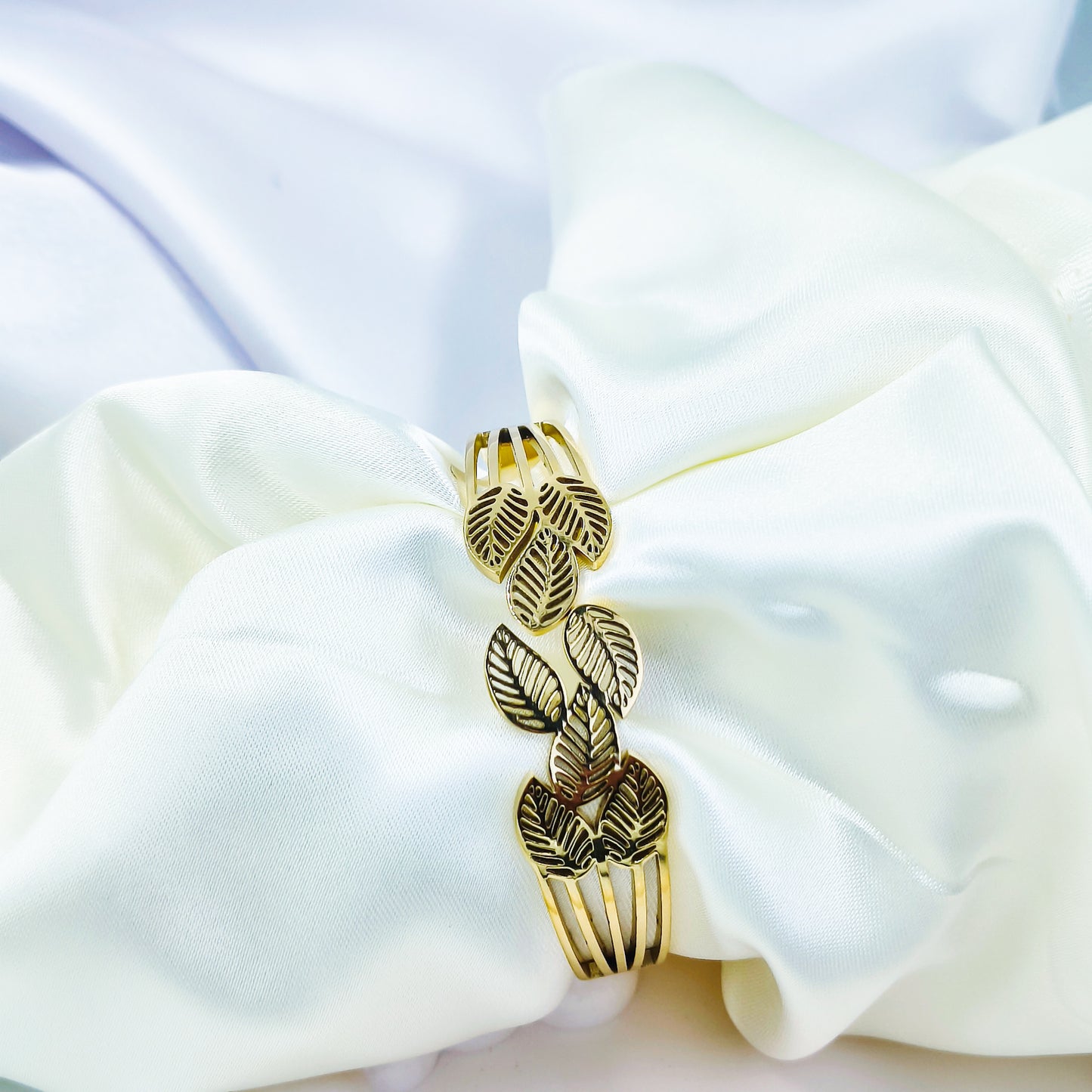 Anti-Tarnish Leaf Engraved Gold Plated Kada Bracelet for Women – Regular Size 2.8