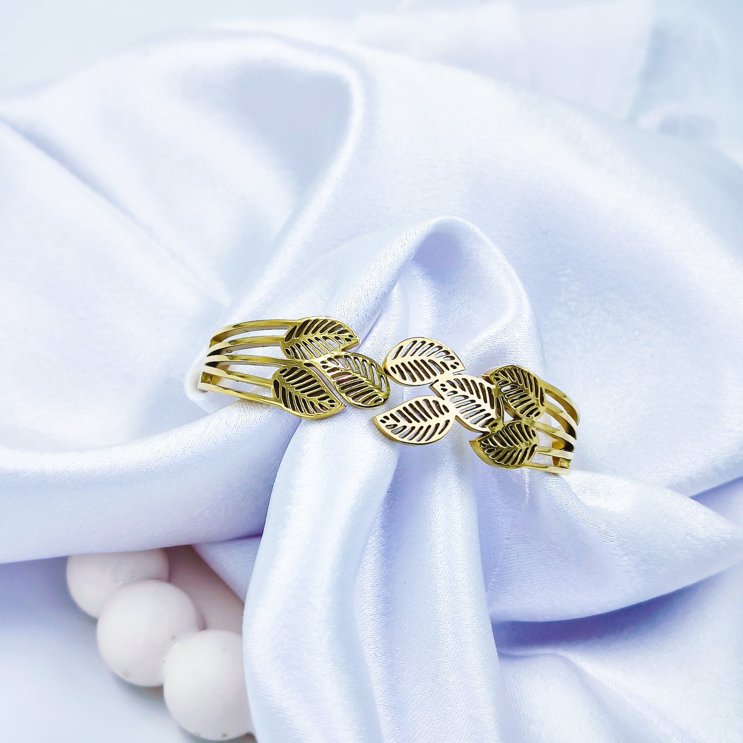 Anti-Tarnish Leaf Engraved Gold Plated Kada Bracelet for Women – Regular Size 2.8