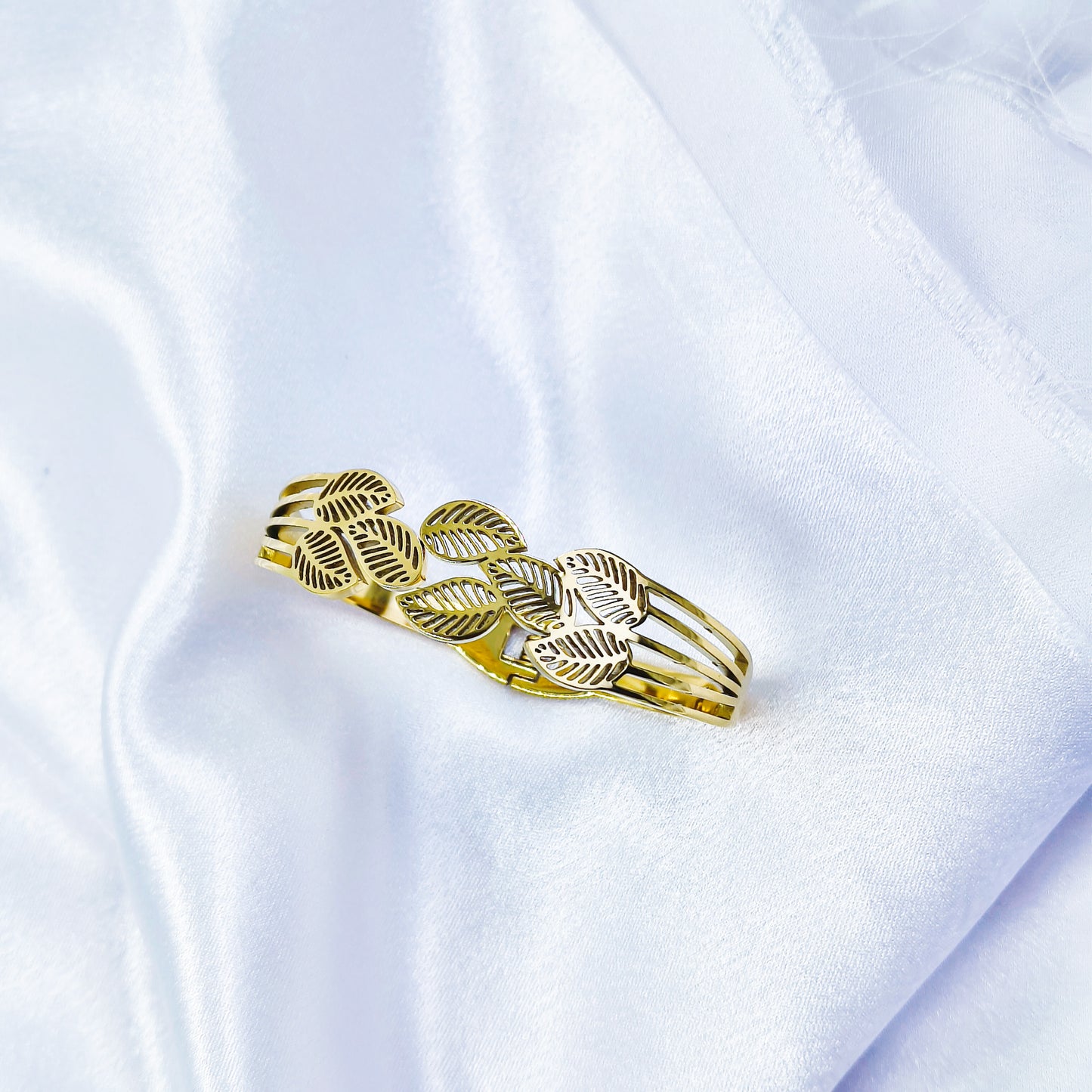 Anti-Tarnish Leaf Engraved Gold Plated Kada Bracelet for Women – Regular Size 2.8