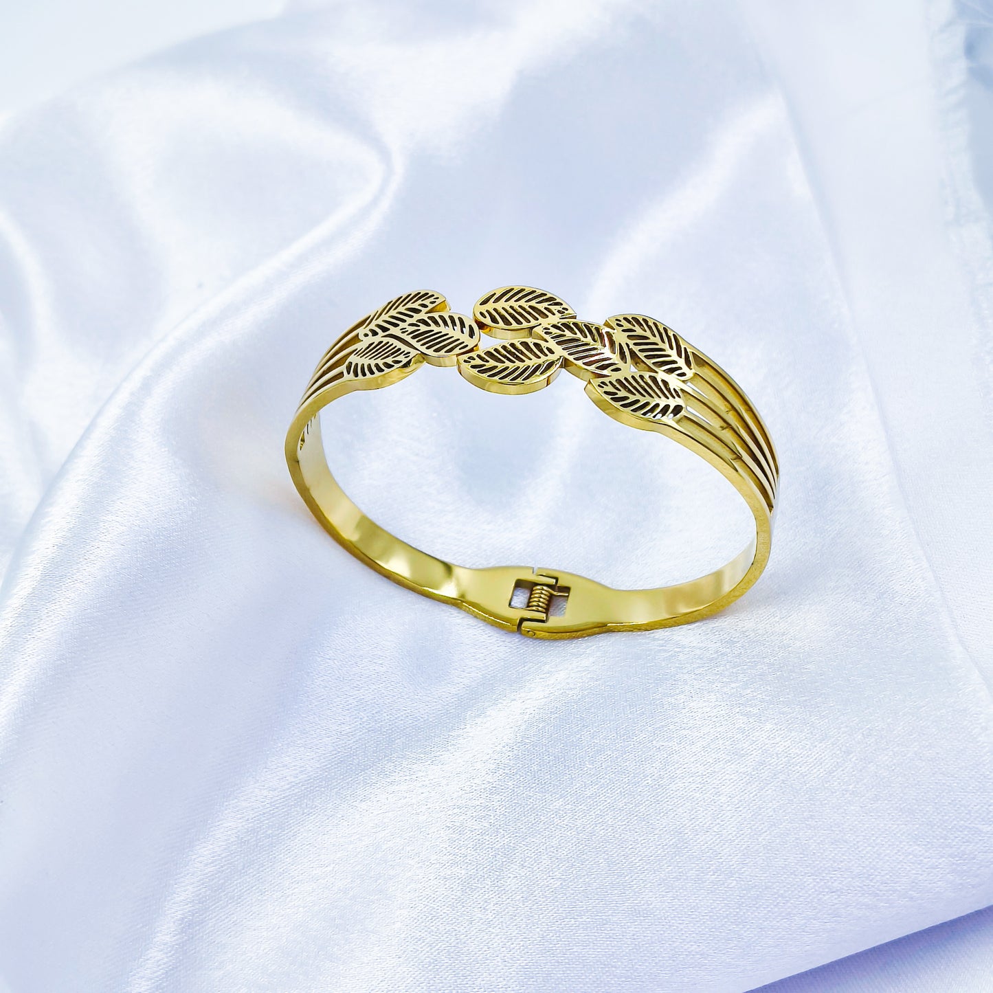 Anti-Tarnish Leaf Engraved Gold Plated Kada Bracelet for Women – Regular Size 2.8