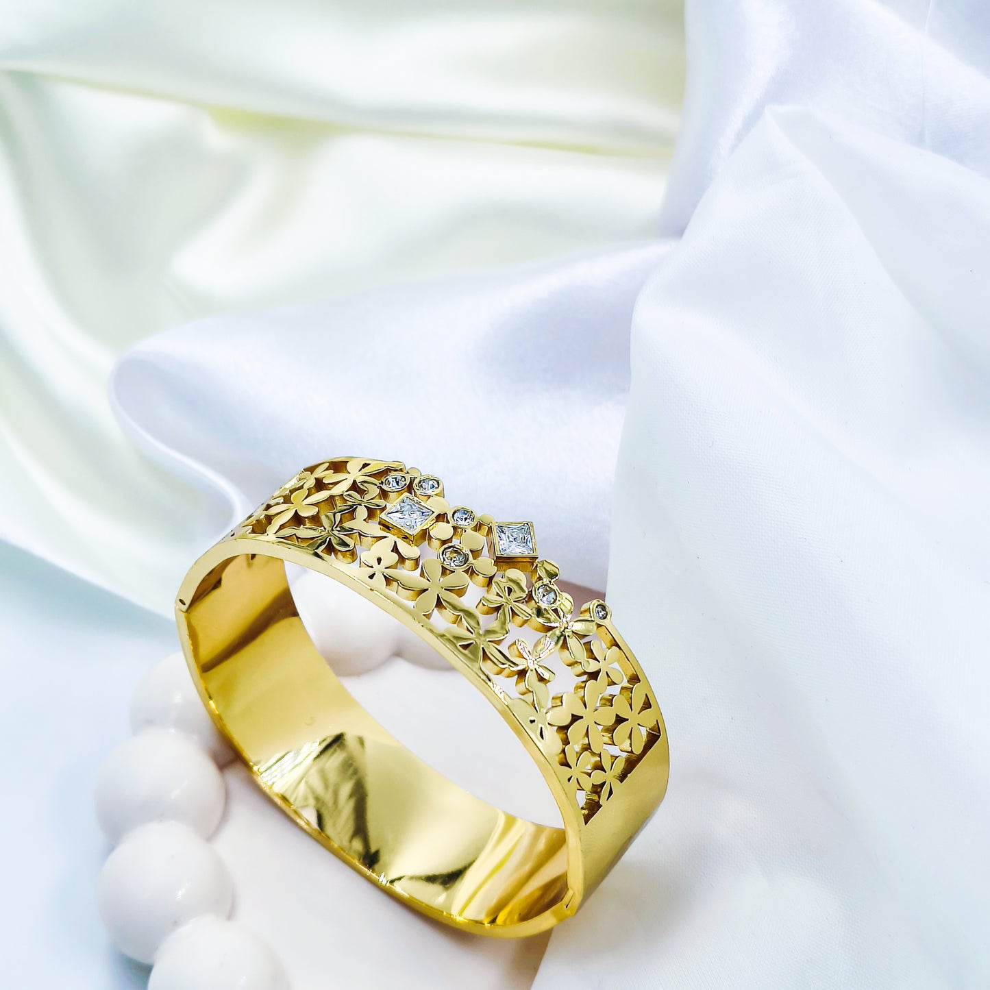 Anti-Tarnish Floral Cutwork Gold Plated Kada Bracelet for Women – Regular Size 2.8