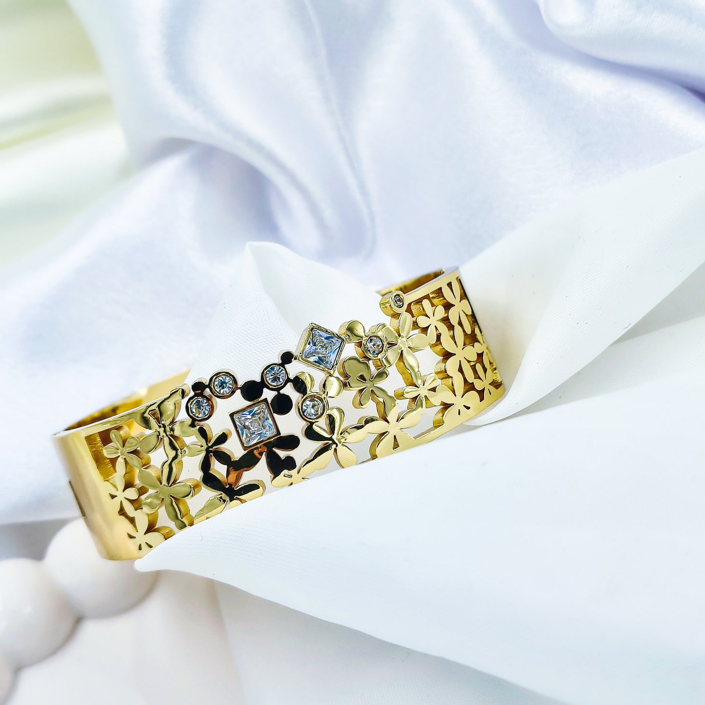Anti-Tarnish Floral Cutwork Gold Plated Kada Bracelet for Women – Regular Size 2.8