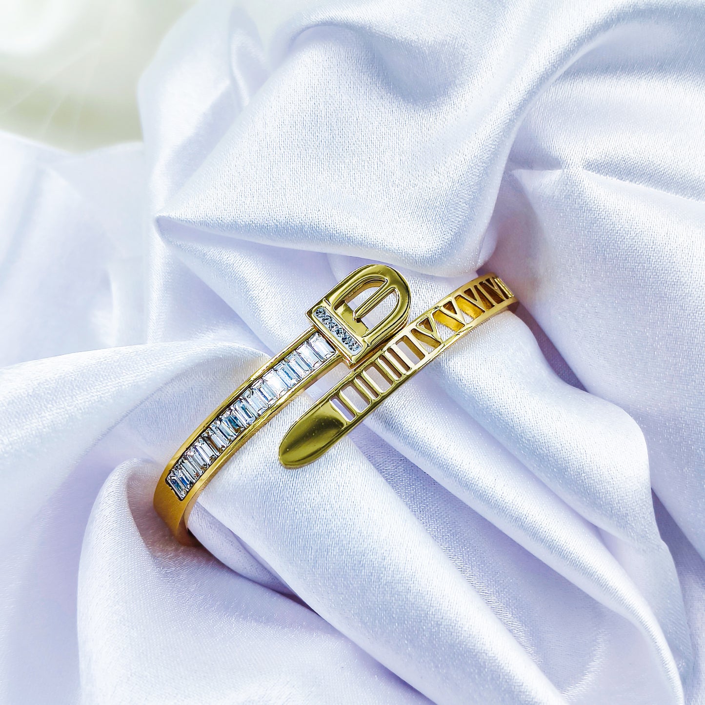 Anti-Tarnish Designer Gold Plated Kada Bracelet with Stone Belt Design – Regular Size 2.8