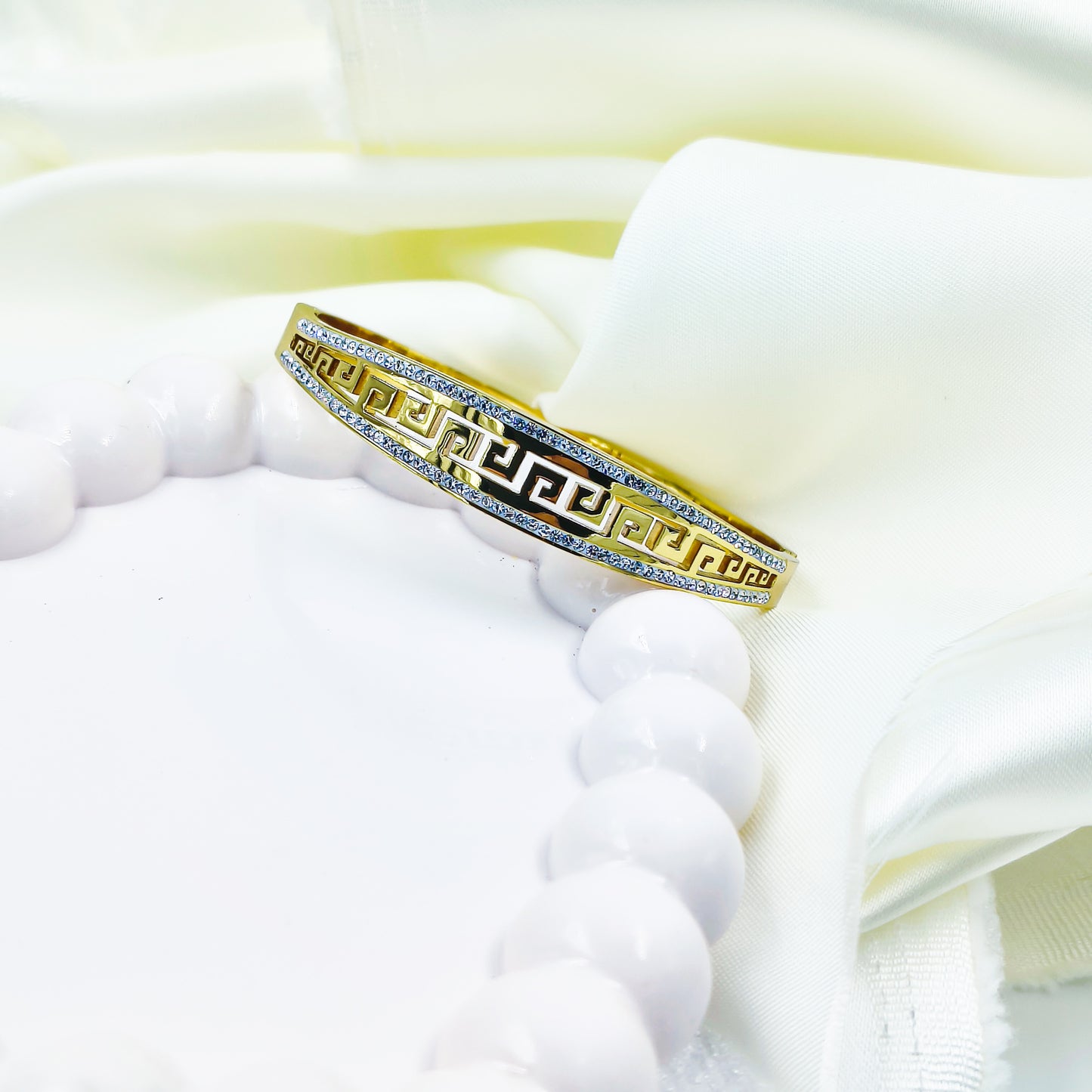 Anti-Tarnish Greek Pattern Gold Plated Kada Bracelet for Women – Regular Size 2.8