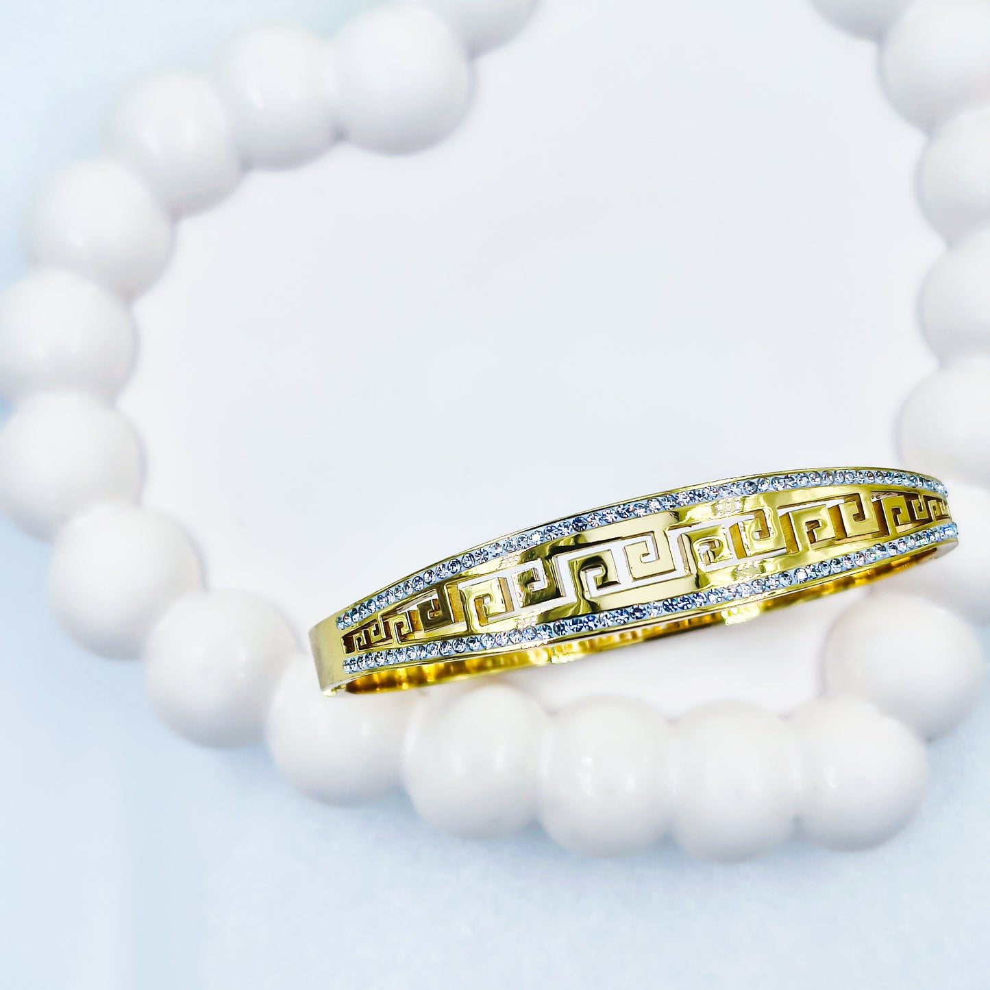 Anti-Tarnish Greek Pattern Gold Plated Kada Bracelet for Women – Regular Size 2.8