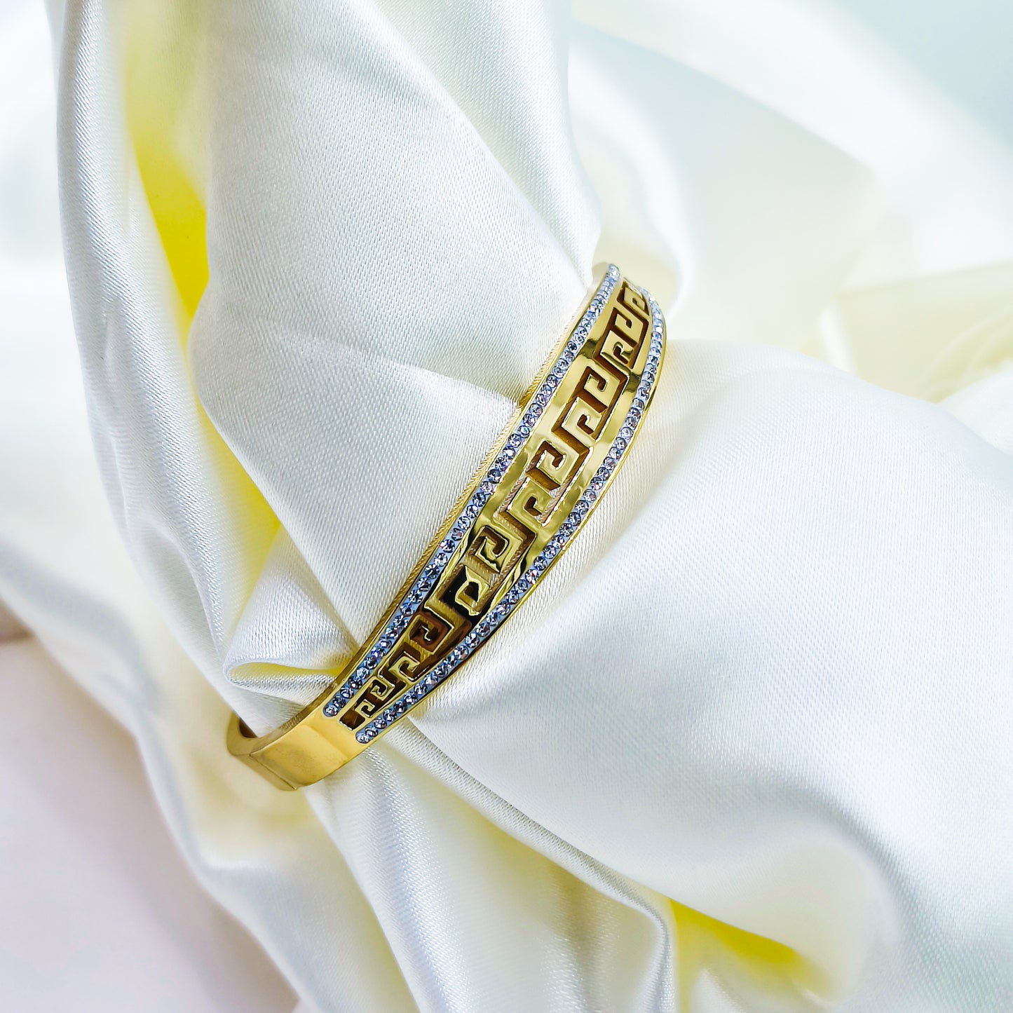 Anti-Tarnish Greek Pattern Gold Plated Kada Bracelet for Women – Regular Size 2.8