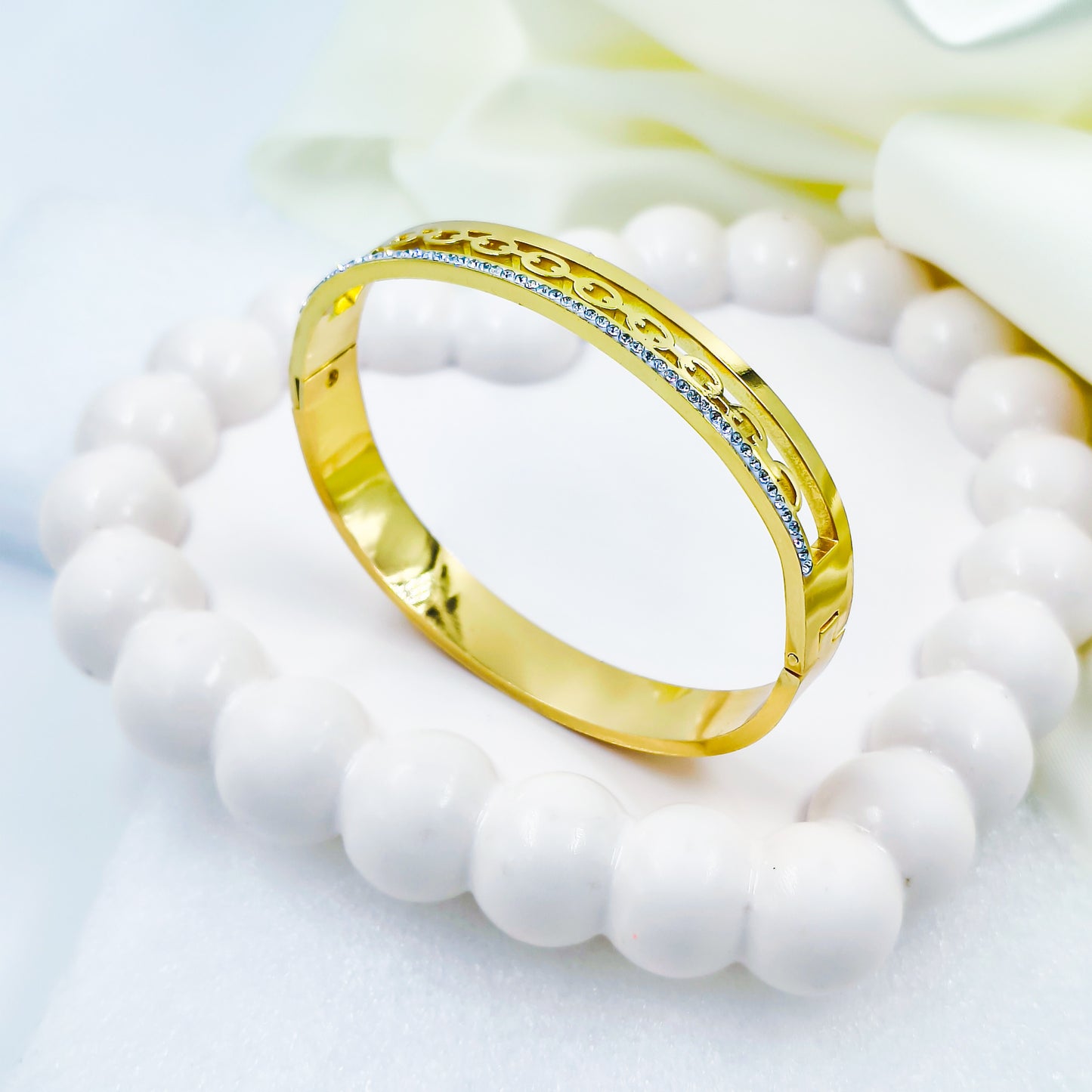 Anti-Tarnish Dual Line Cutout Gold Plated Kada Bracelet for Women – Regular Size 2.8