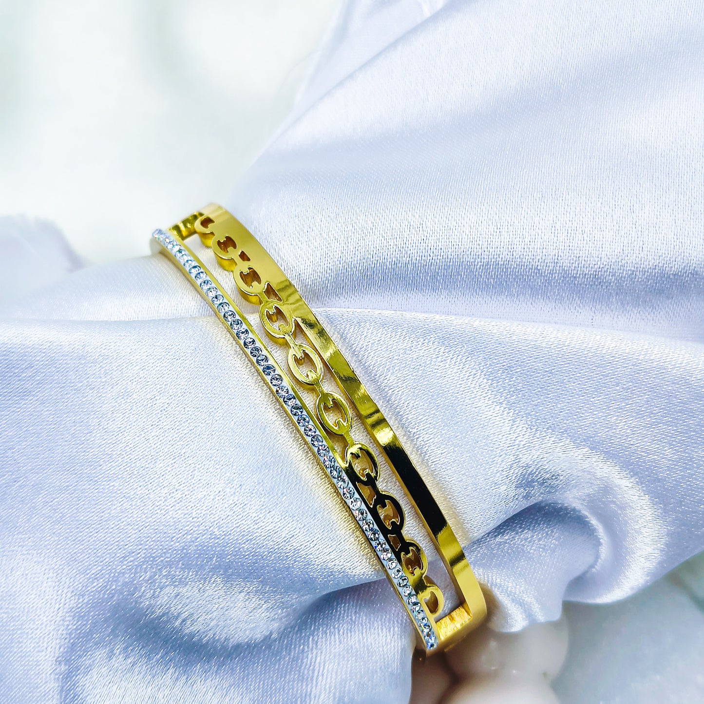 Anti-Tarnish Dual Line Cutout Gold Plated Kada Bracelet for Women – Regular Size 2.8