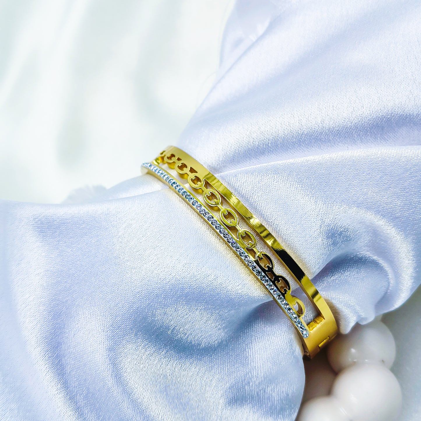 Anti-Tarnish Dual Line Cutout Gold Plated Kada Bracelet for Women – Regular Size 2.8