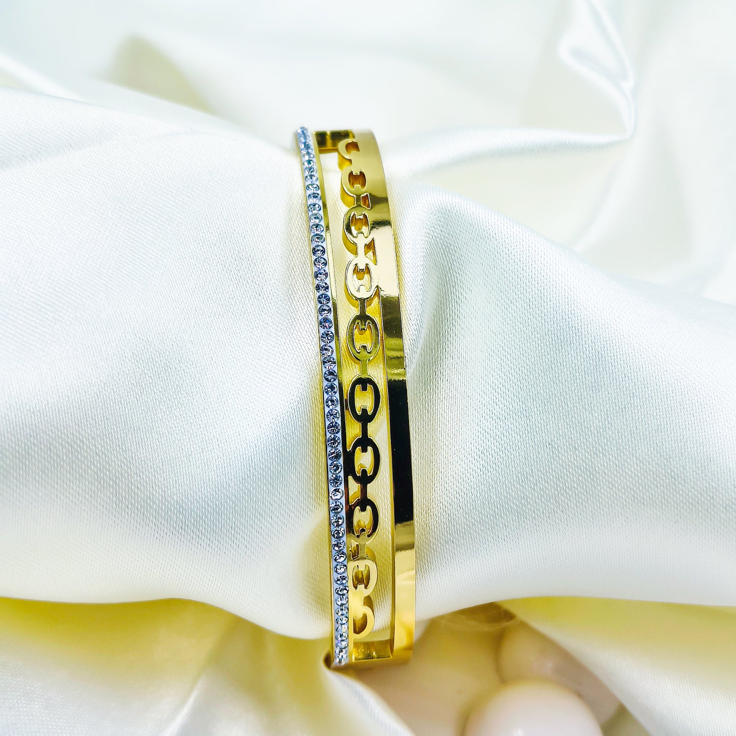 Anti-Tarnish Dual Line Cutout Gold Plated Kada Bracelet for Women – Regular Size 2.8