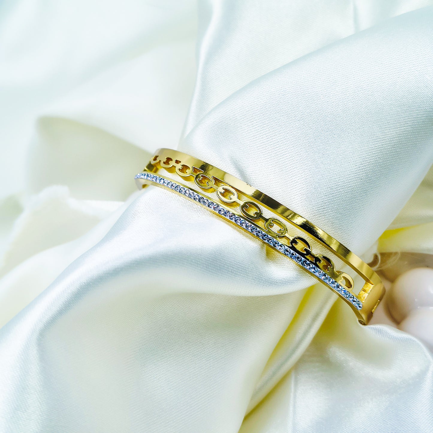 Anti-Tarnish Dual Line Cutout Gold Plated Kada Bracelet for Women – Regular Size 2.8