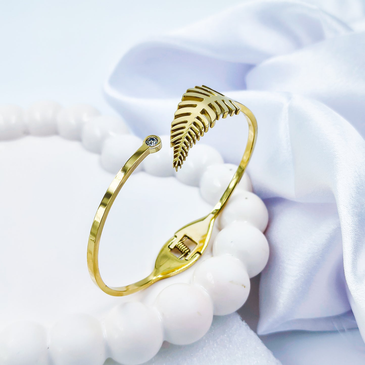 Anti-Tarnish Leaf Feather Design Gold Plated Kada Bracelet for Women – Regular Size 2.8