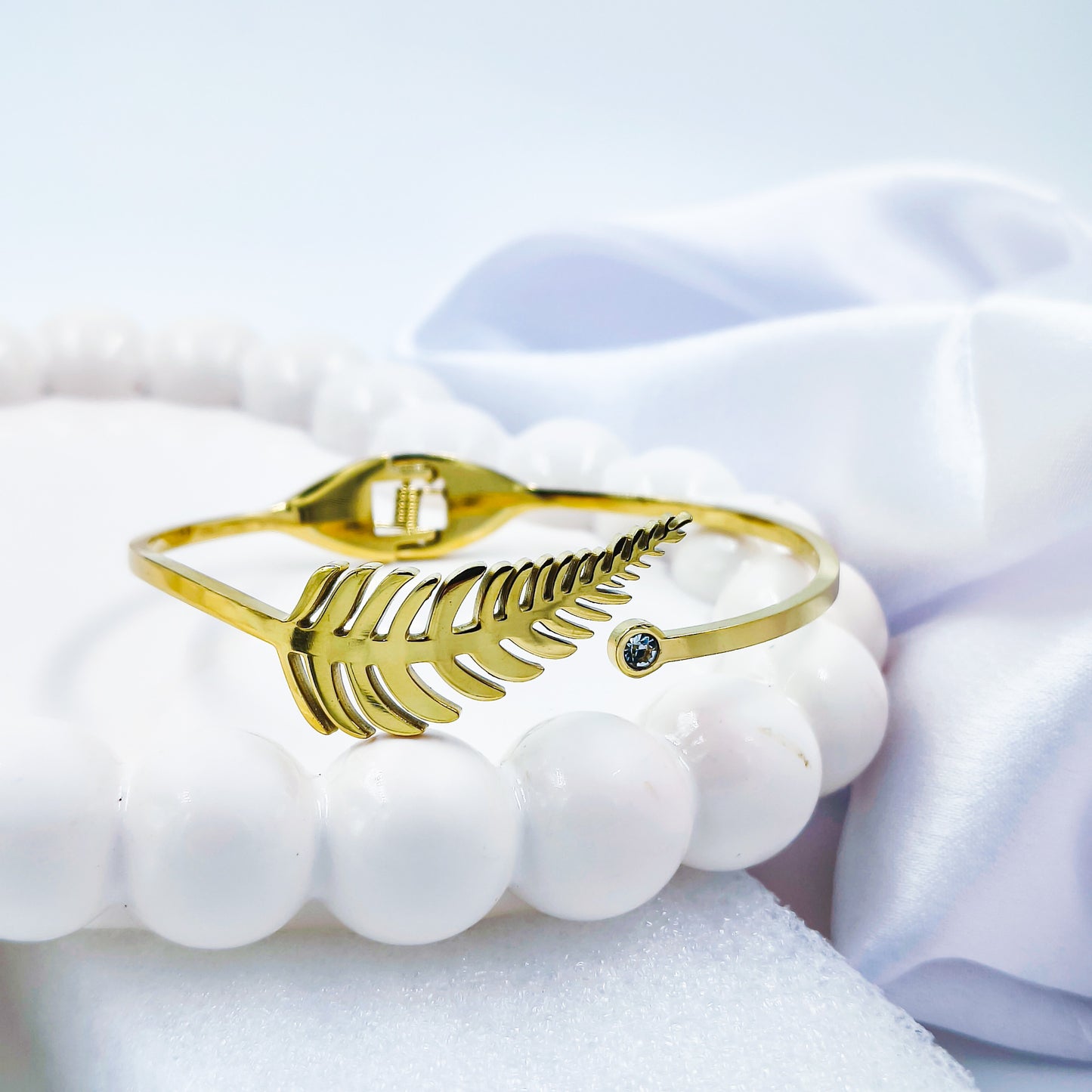 Anti-Tarnish Leaf Feather Design Gold Plated Kada Bracelet for Women – Regular Size 2.8