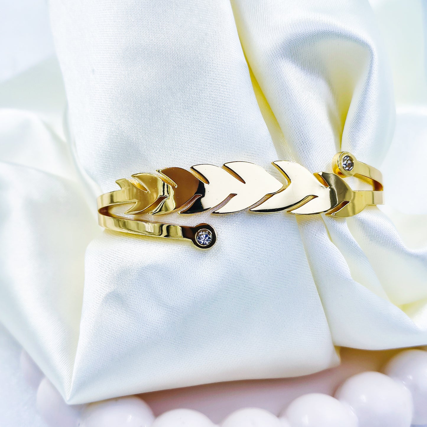 Anti-Tarnish Leaf Design Gold Plated Kada Bracelet with CZ Stones – Regular Size 2.8