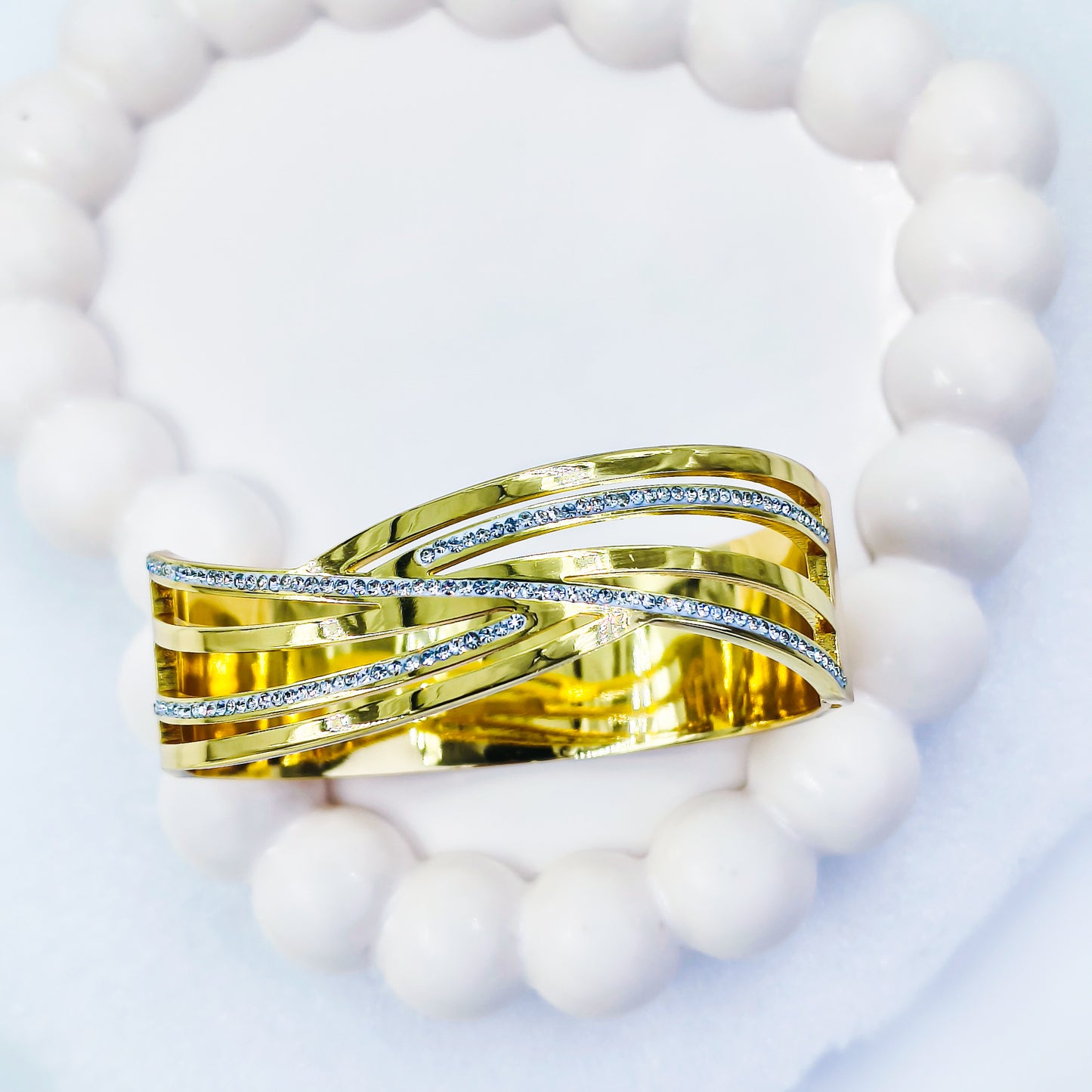 Anti-Tarnish Broad Wave Design Gold Plated Kada Bracelet for Women – Regular Size 2.8