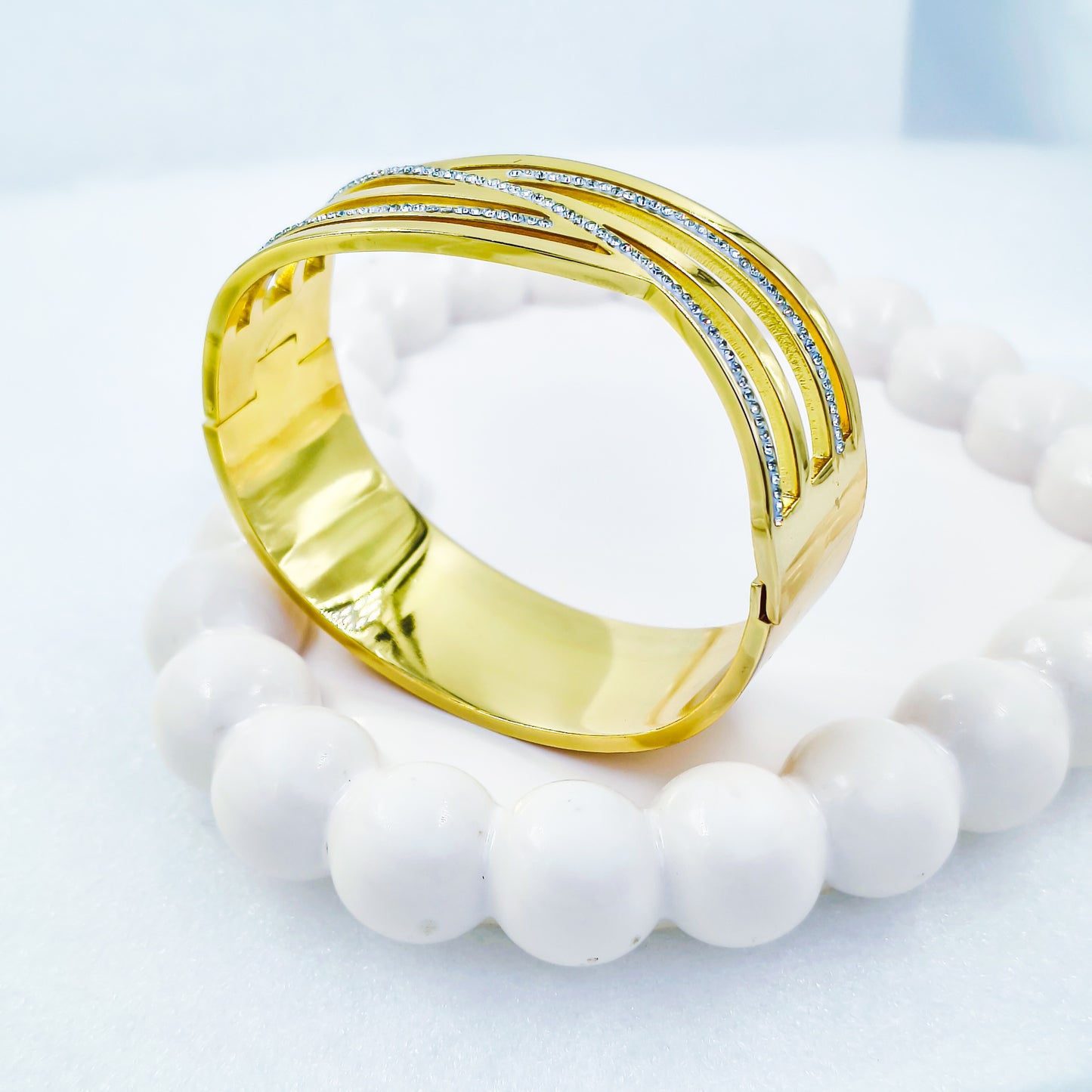 Anti-Tarnish Broad Wave Design Gold Plated Kada Bracelet for Women – Regular Size 2.8