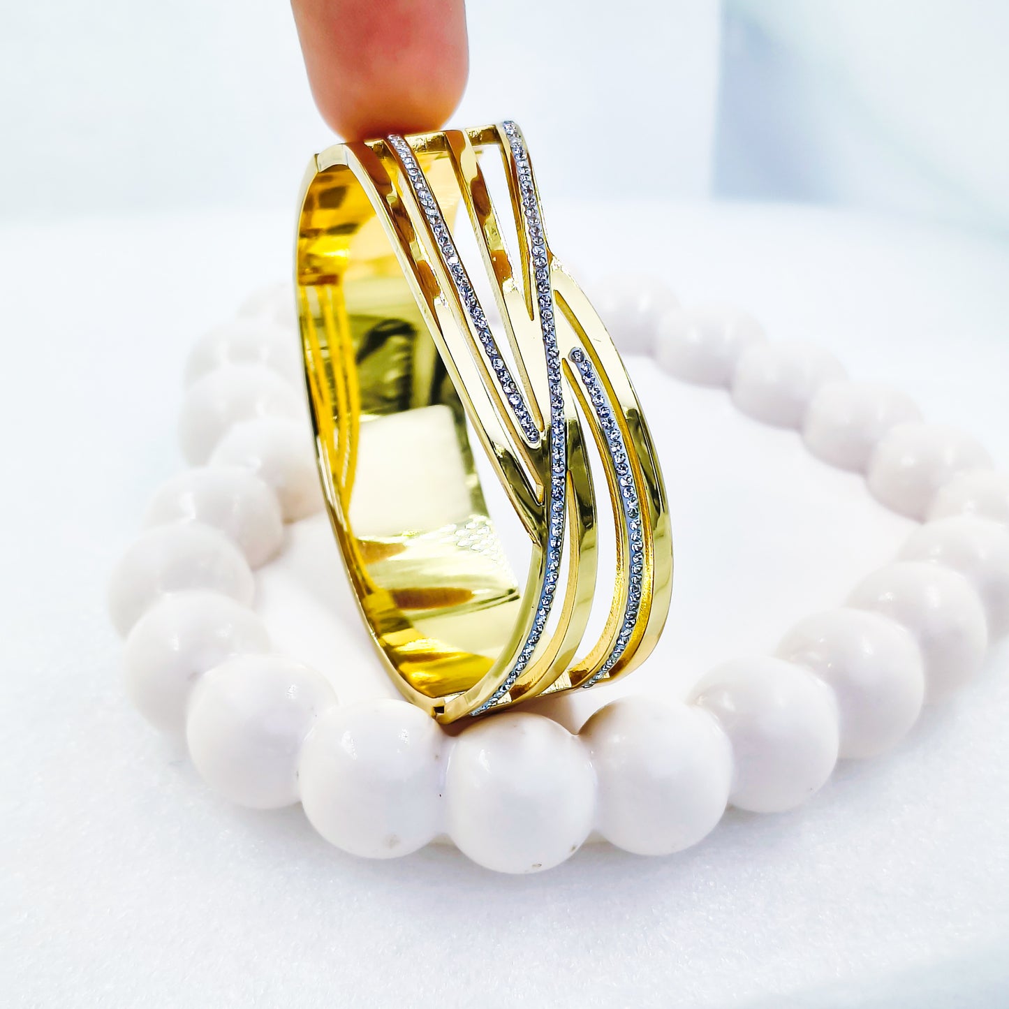 Anti-Tarnish Broad Wave Design Gold Plated Kada Bracelet for Women – Regular Size 2.8