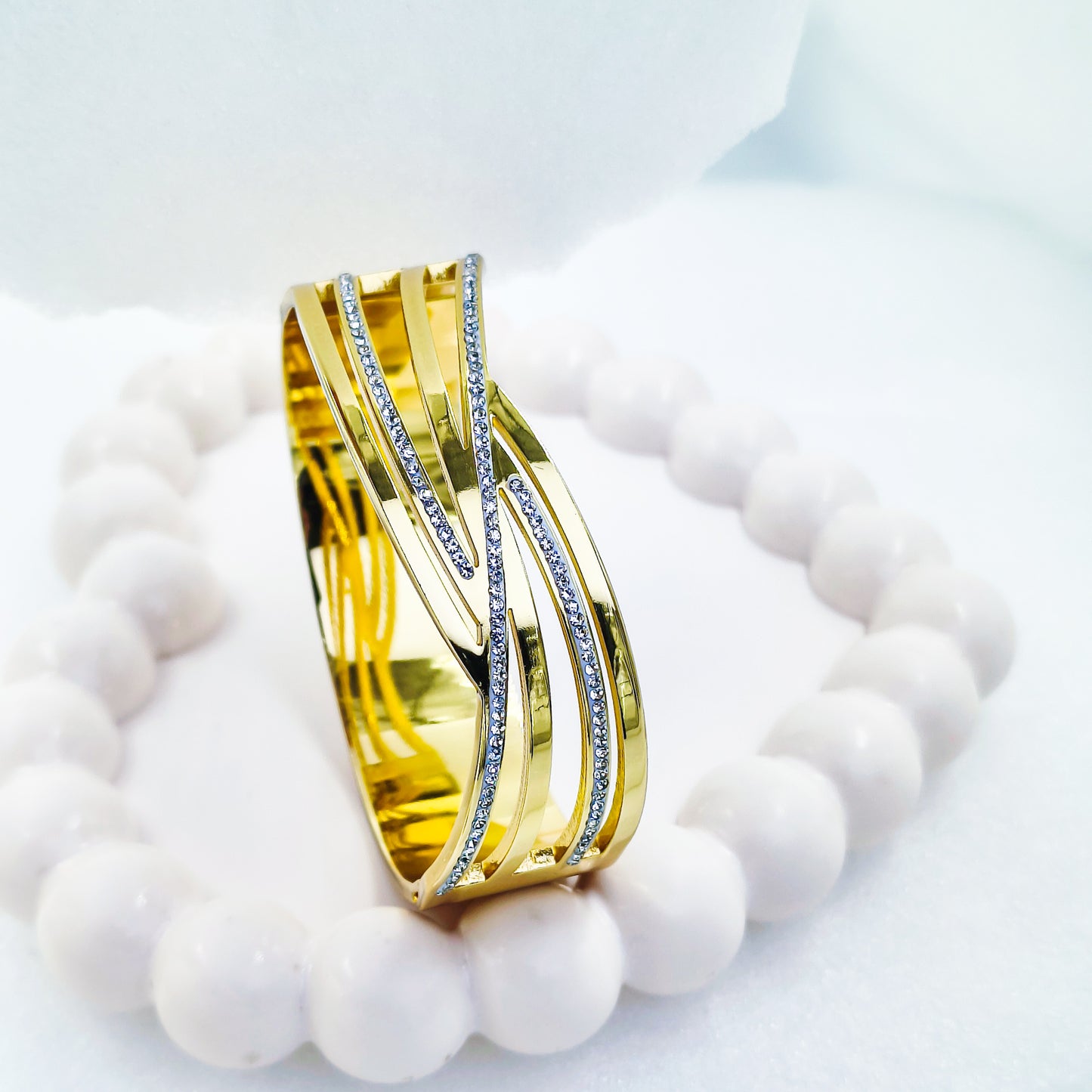 Anti-Tarnish Broad Wave Design Gold Plated Kada Bracelet for Women – Regular Size 2.8