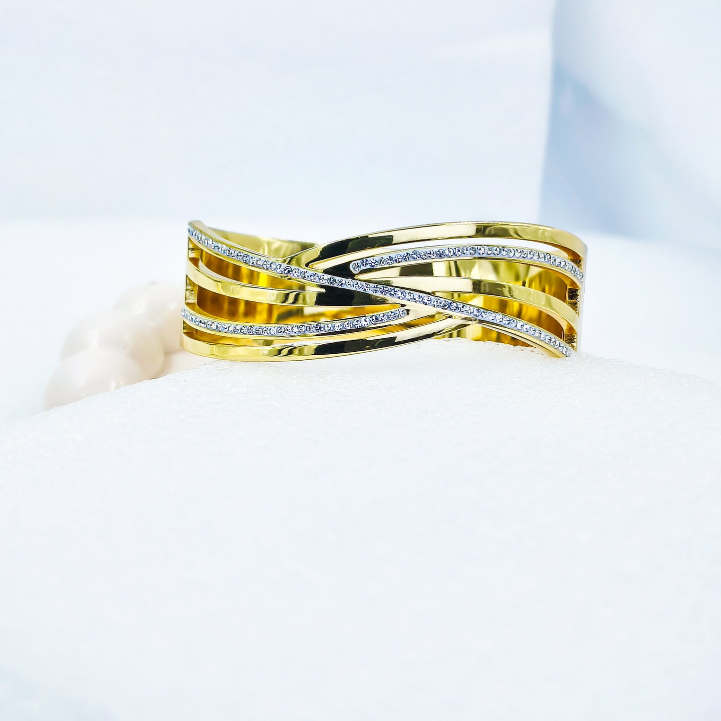 Anti-Tarnish Broad Wave Design Gold Plated Kada Bracelet for Women – Regular Size 2.8