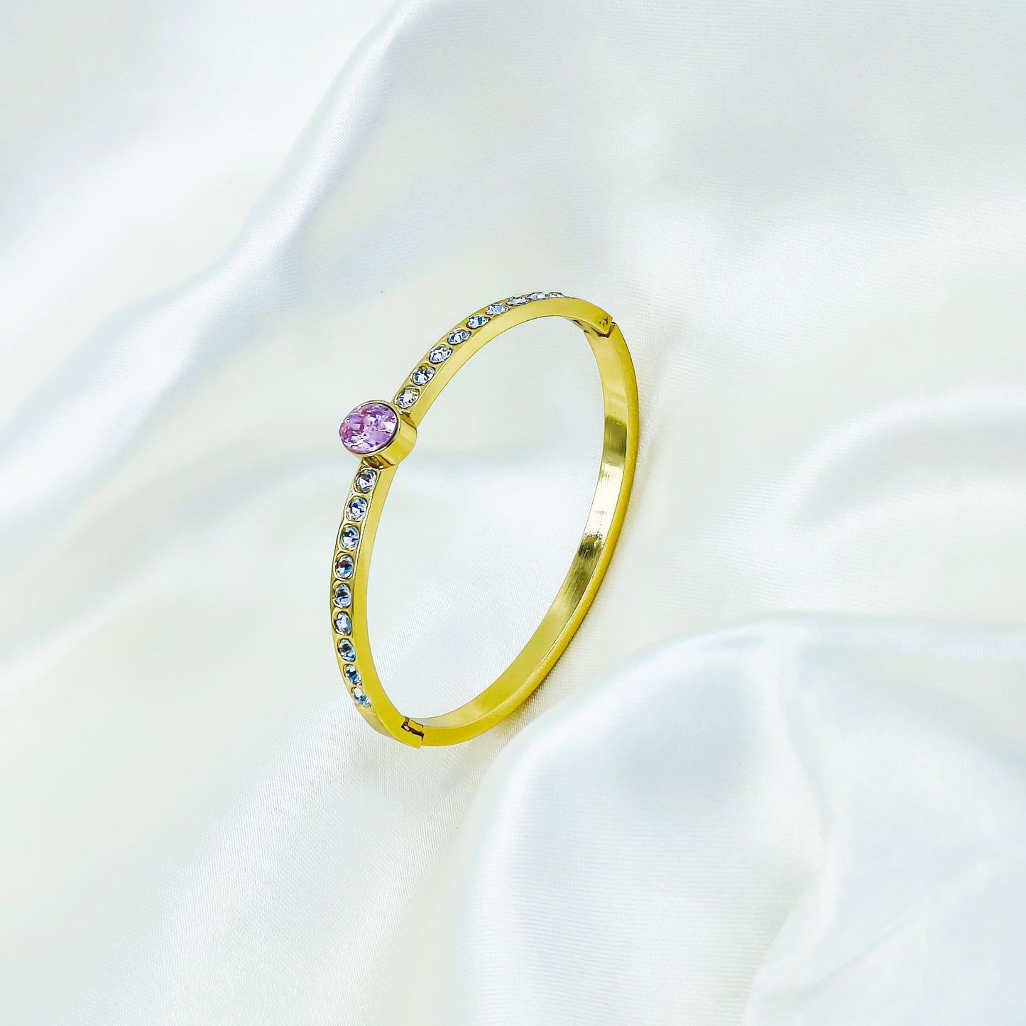 Anti-Tarnish Gold Plated Kada with Pink Stone – Size 2.4