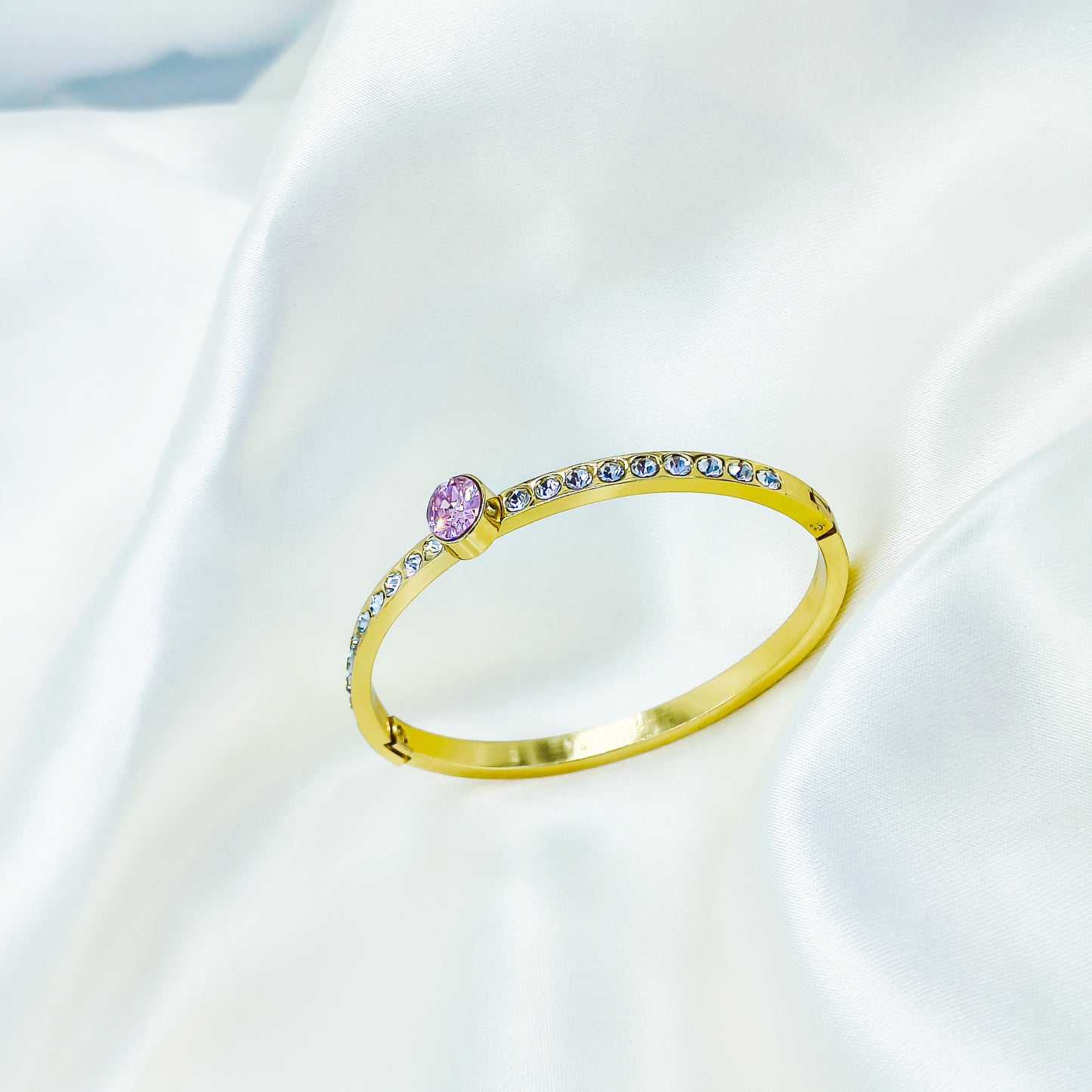 Anti-Tarnish Gold Plated Kada with Pink Stone – Size 2.4