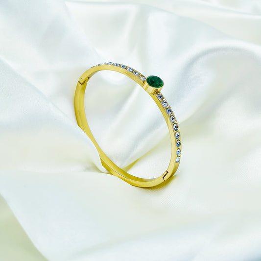 Anti-Tarnish Gold Plated Kada/Bracelet with Green Stone – Size 2.4