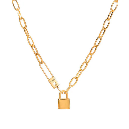 Anti Tarnish Gold-Plated Lock Chain Necklace for Women