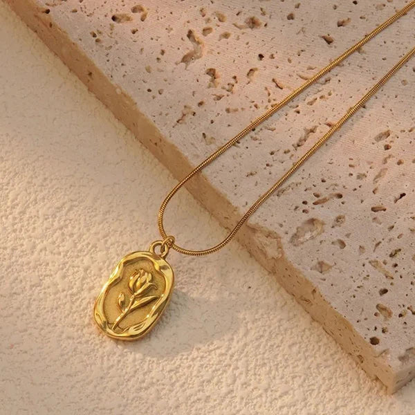 Vintage Tulip Gold Pendant Necklace