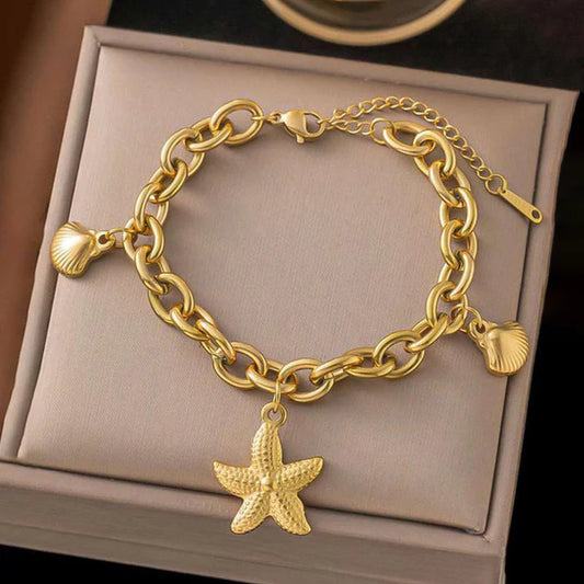 Gold-Plated Starfish Charm Anti Tarnish Bracelet for Women