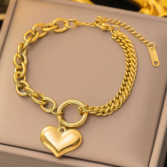 Anti Tarnish Bold Heart Charm Bracelet