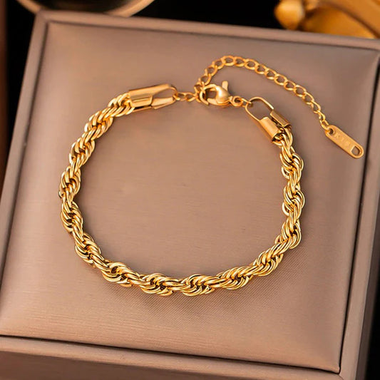 Anti Tarnish Classic Gold Rope Chain Bracelet For Women