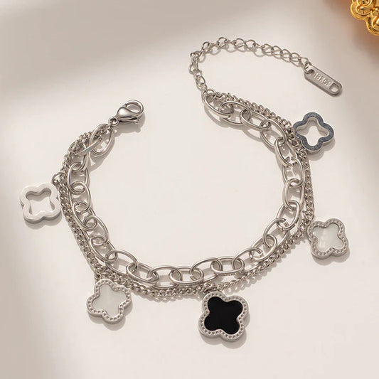 Anti Tarnish Clover Charm Silver Bracelet for Women