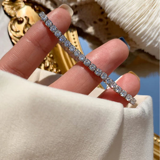 Silver Adjustable Tennis Stone Bracelet For Women