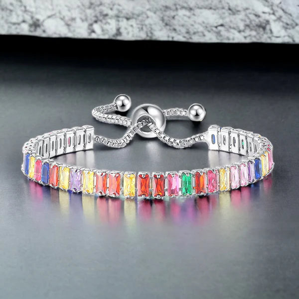 Anti Tarnish Silver Rainbow Crystal Bracelet