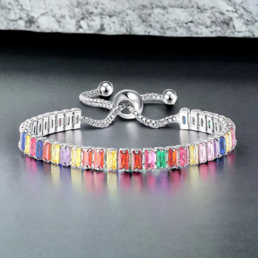 Anti Tarnish Silver Rainbow Crystal Bracelet