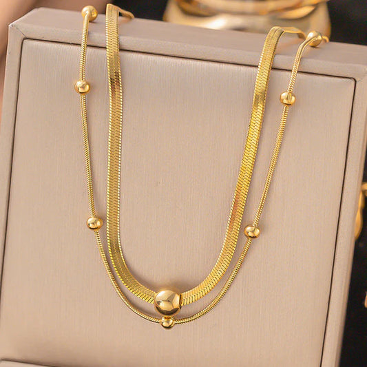 Anti Tarnish Gold Plated Layered Chain Necklace for Women