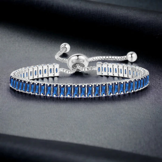 Anti Tarnish Silver Blue Stone Adjustable Bracelet For Woman