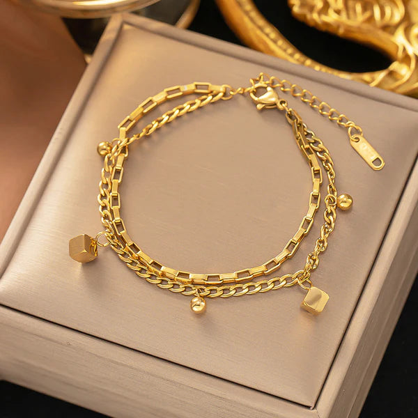 Layered Gold Charm Bracelet – Anti-Tarnish For Woman