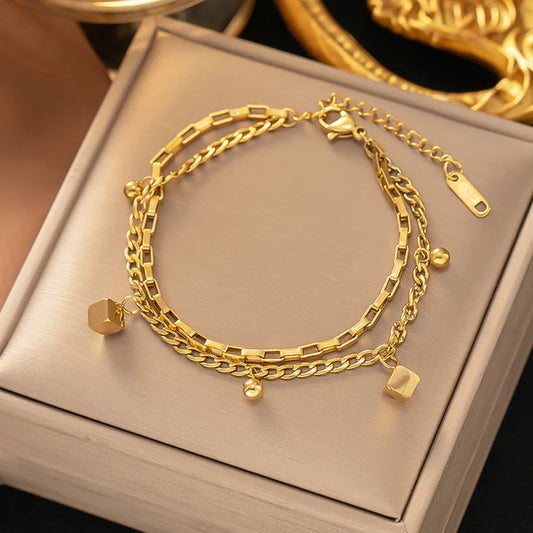 Layered Gold Charm Bracelet – Anti-Tarnish For Woman