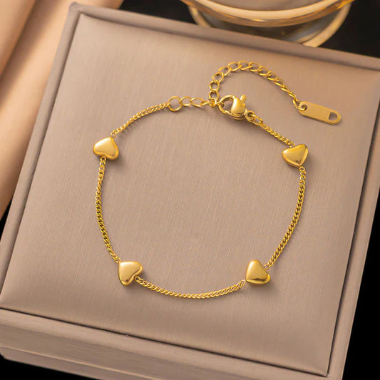 Gold-Plated Heart Charm Anti Tarnish Bracelet for Women
