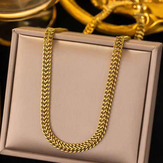 Anti Tarnish Gold-Plated Flat Woven Chain Necklace For Women