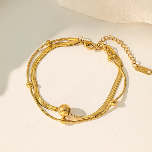 Gold Plated Double Chain Ball Bracelet – Anti Tarnish Jewellery For Women