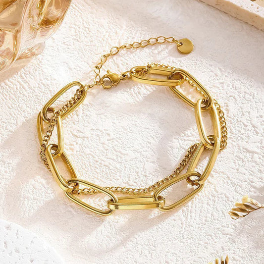 Anti Tarnish Dual Chain Gold Plated Bracelet for Women