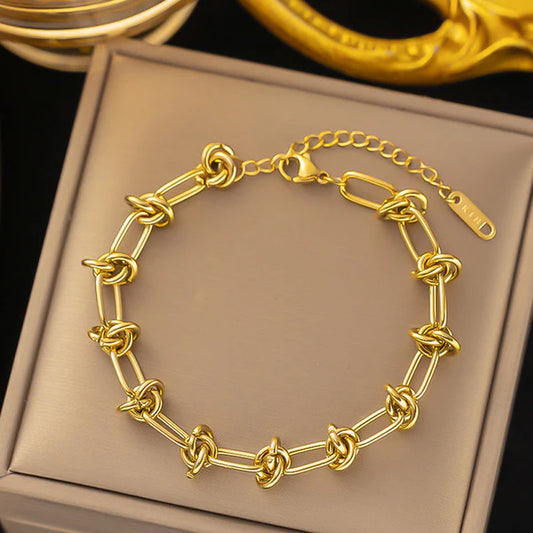Anti Tarnish Gold Knot Link Bracelet for Women