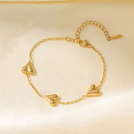 Gold-Plated Dangling Heart Anti Tarnish Bracelet for Women