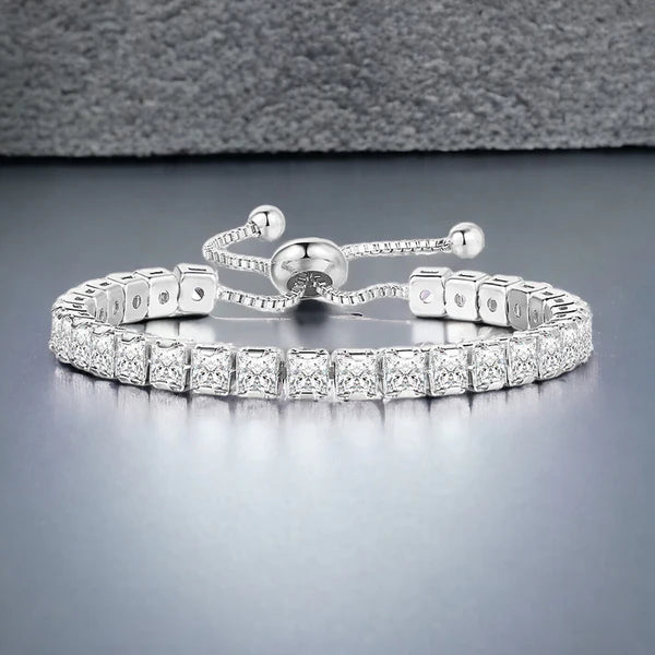 Anti Tarnish Royal Silver Adjustable CZ Bracelet For Women