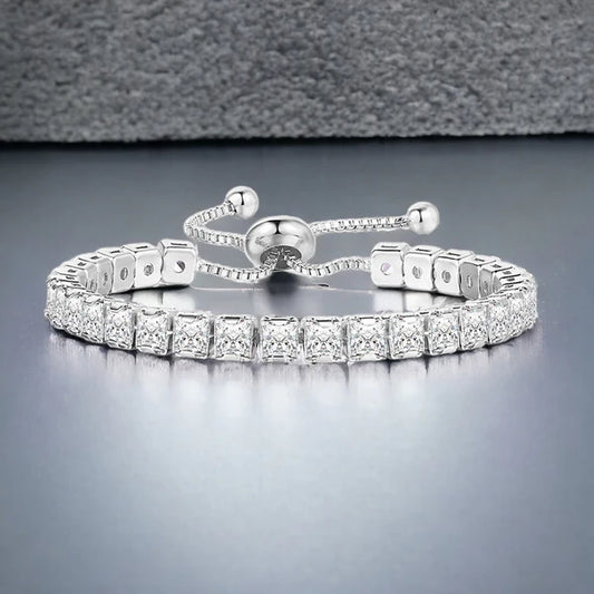 Anti Tarnish Royal Silver Adjustable CZ Bracelet For Women