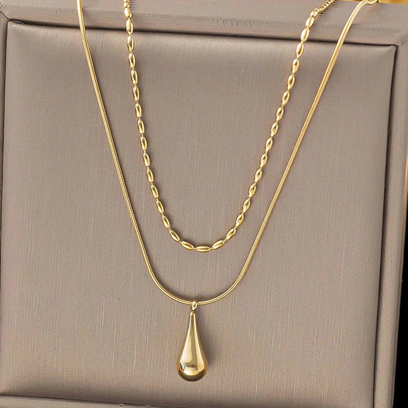 Gold-Plated Anti Tarnish Minimalistic Teardrop Layered Necklace/Pendant