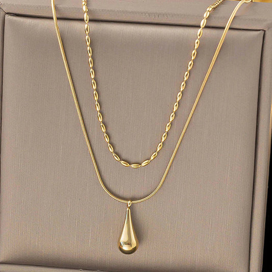 Gold-Plated Anti Tarnish Minimalistic Teardrop Layered Necklace/Pendant